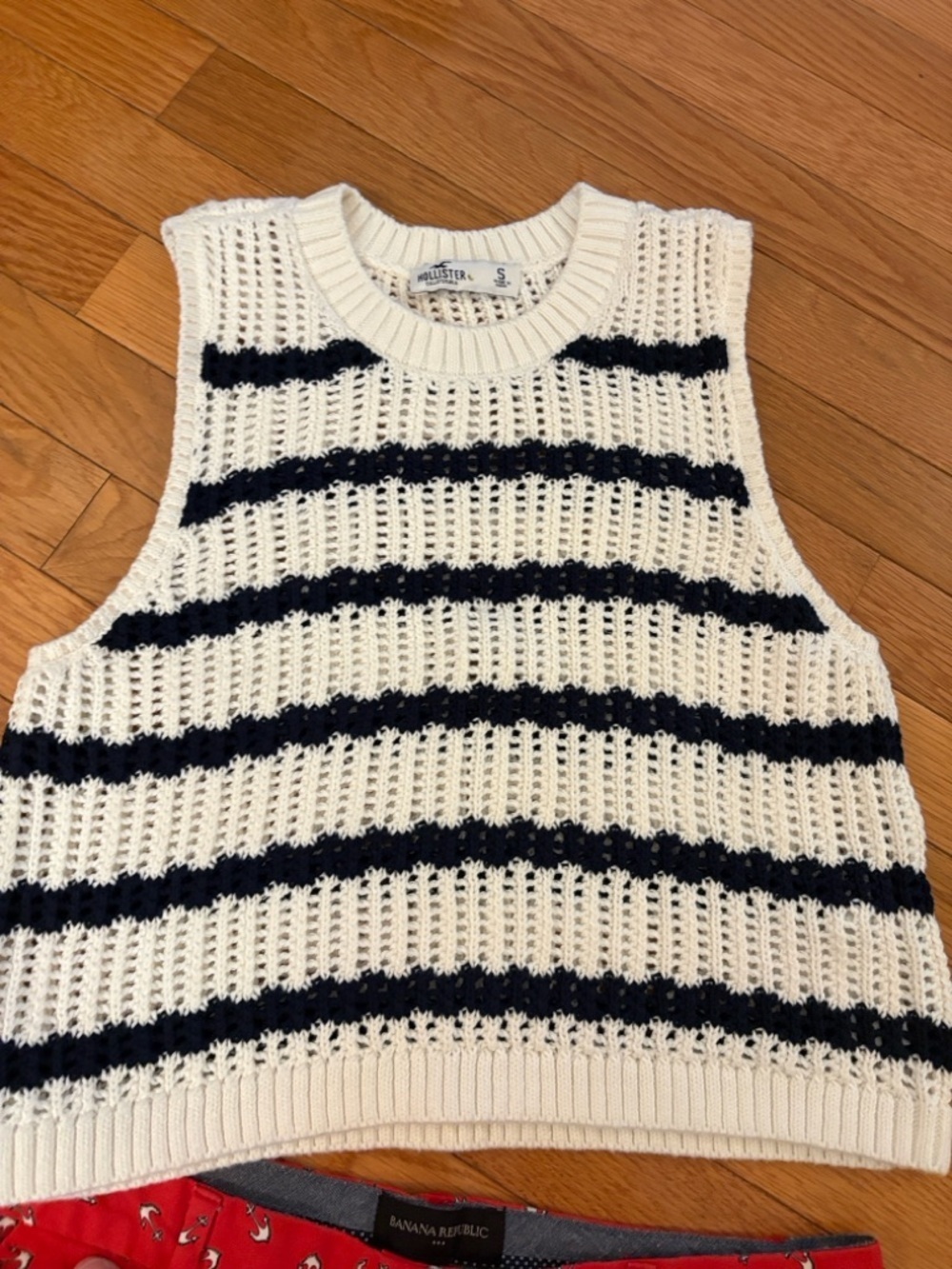Hollister Cream and Navy Striped Knit Tank Top